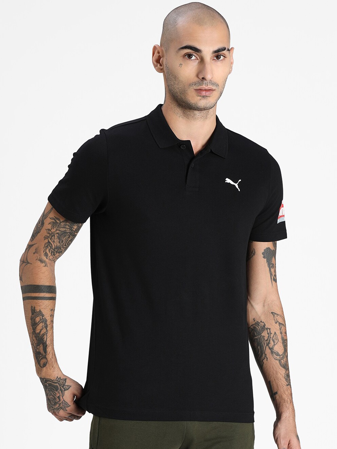 

Puma Men Black Printed Polo Collar T-shirt