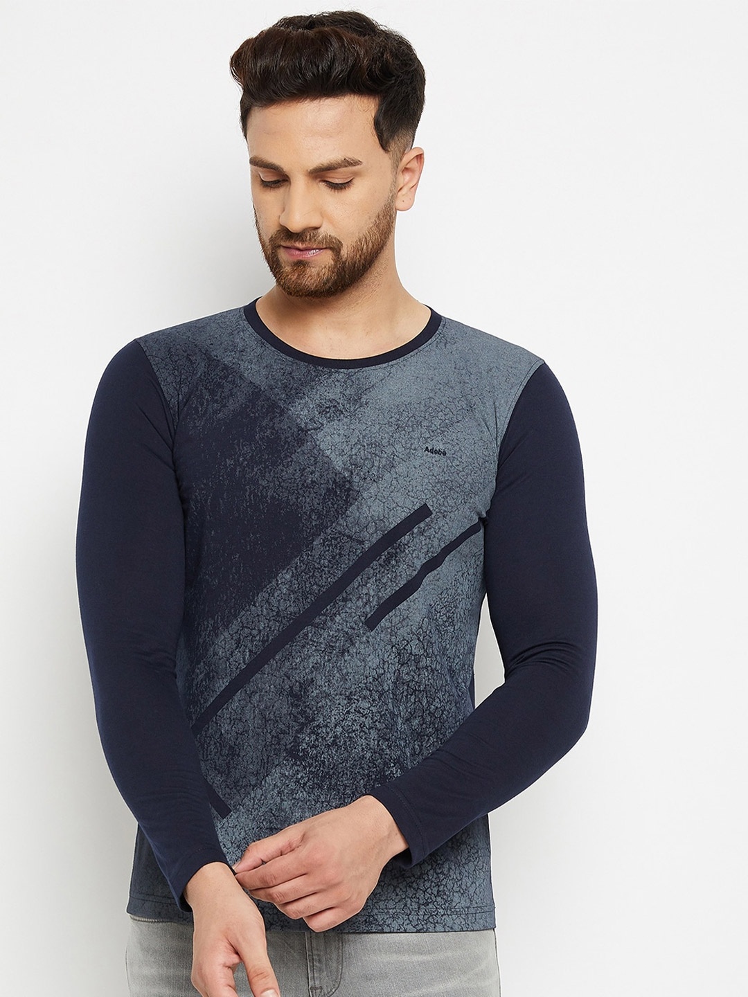 

Adobe Men Navy Blue Printed Cotton T-shirt