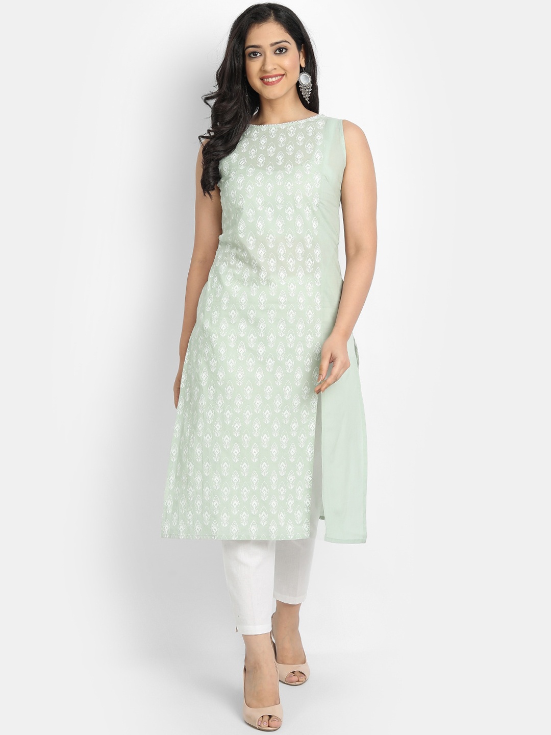 

SUTI Women Green & White Floral Printed Kurta