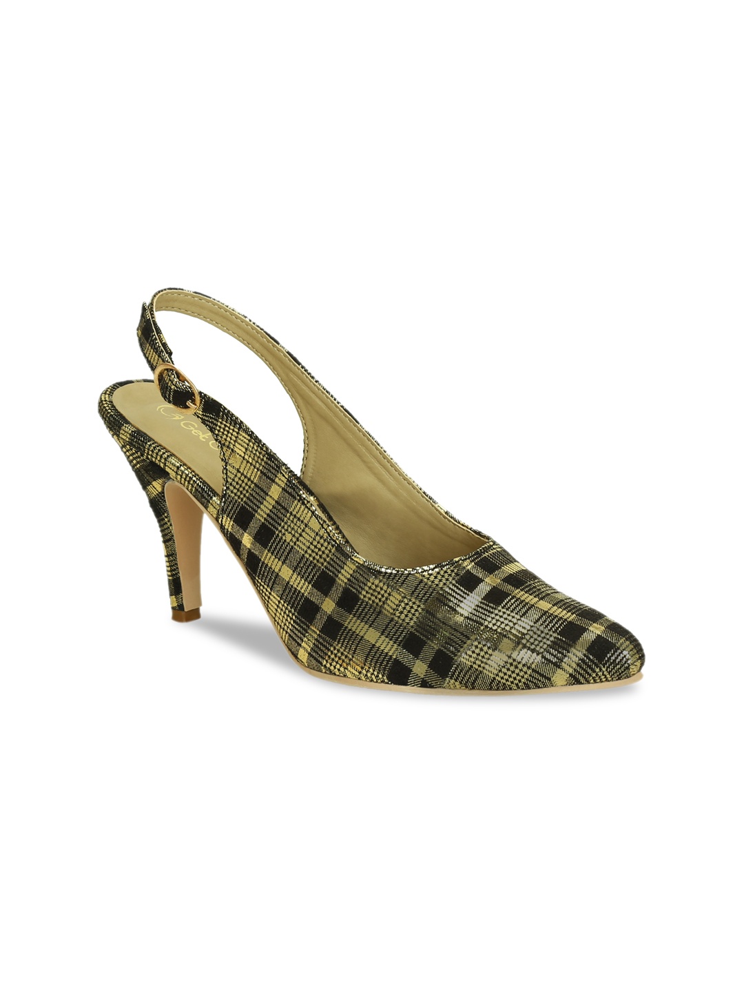 

Get Glamr Gold Printed Party Pumps with Buckles