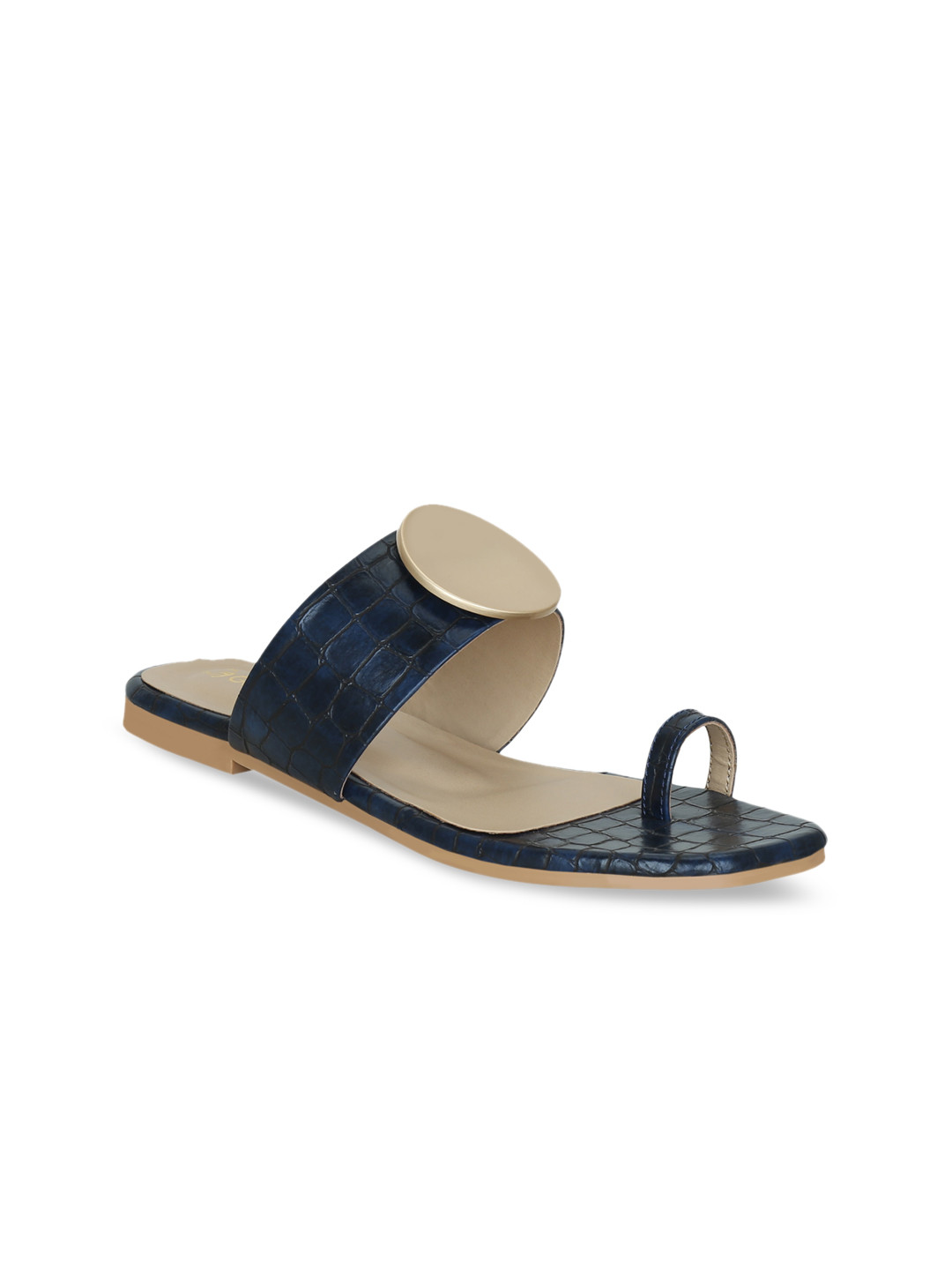 

Get Glamr Navy Blue & Beige Animal Textured One Toe Flats