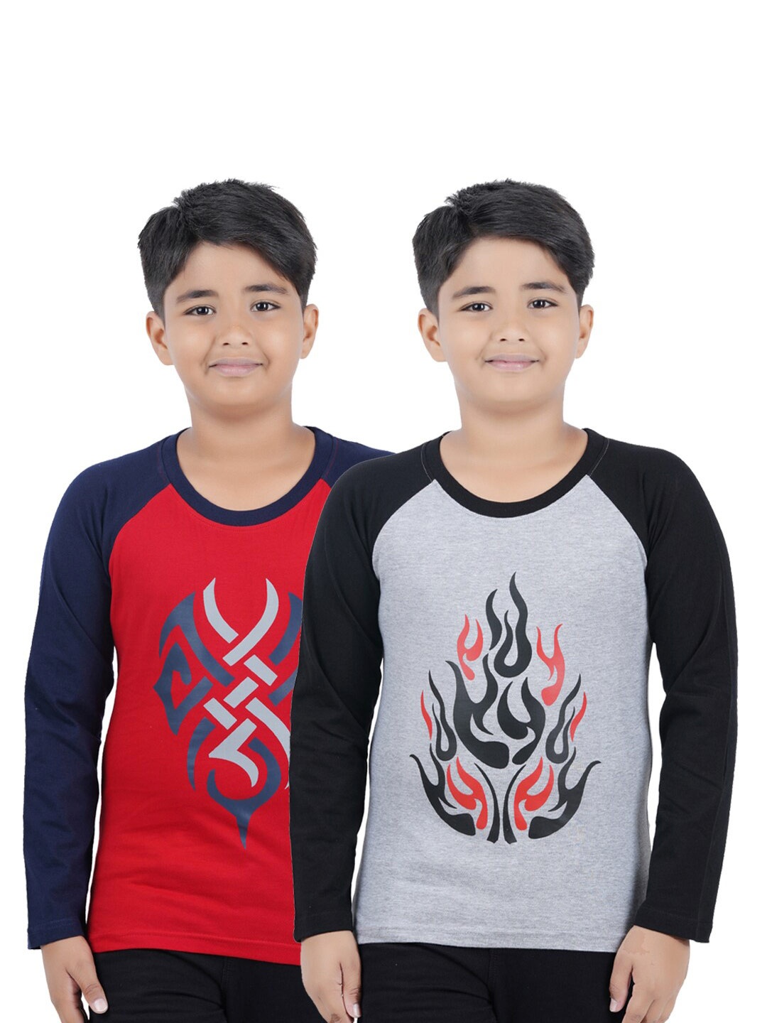 

Kiddeo Boys Pack Of 2 Red & Grey Printed Drop-Shoulder Sleeves Slim Fit T-shirt