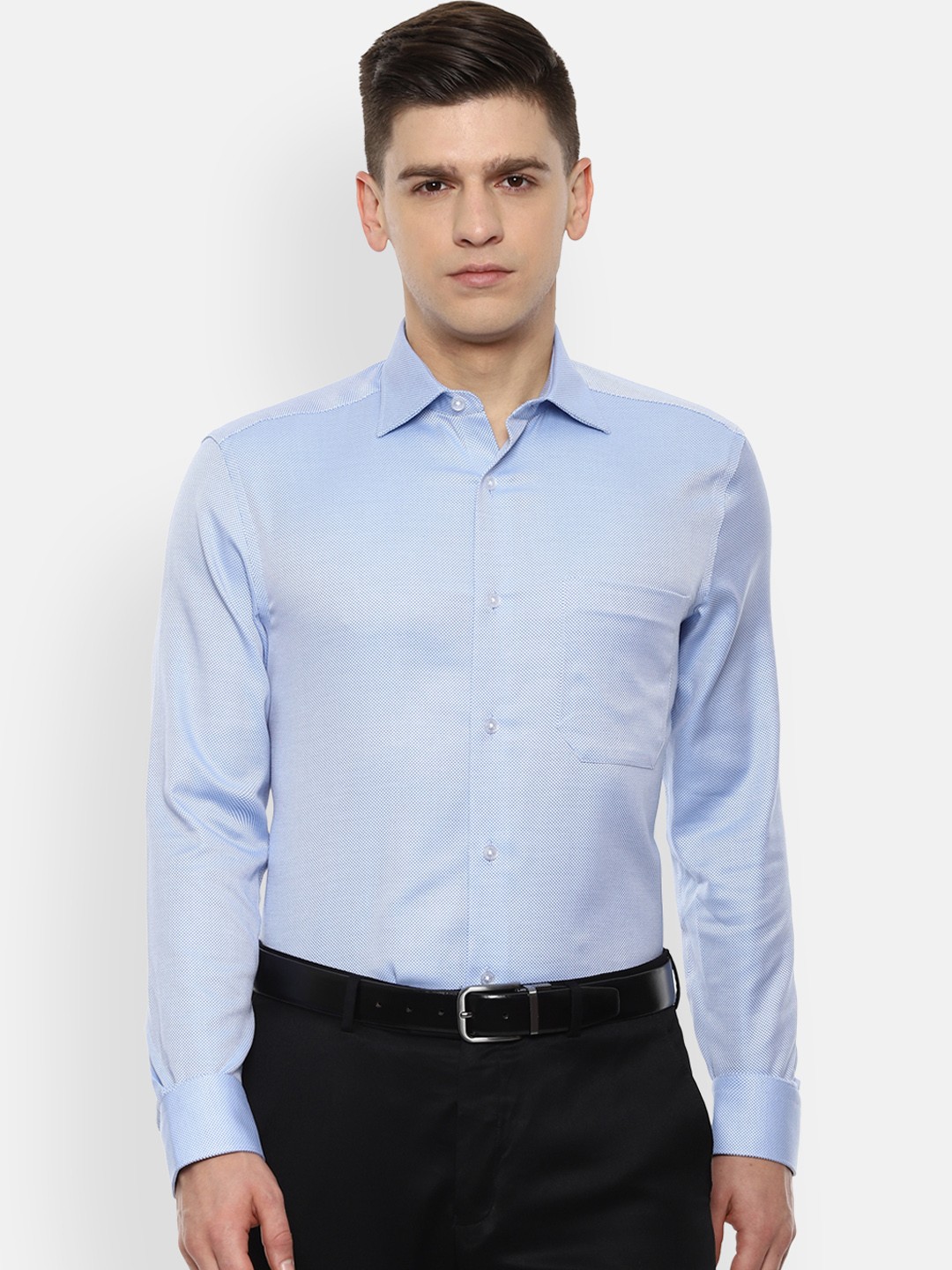 

Louis Philippe Men Blue Opaque Formal Cotton Shirt