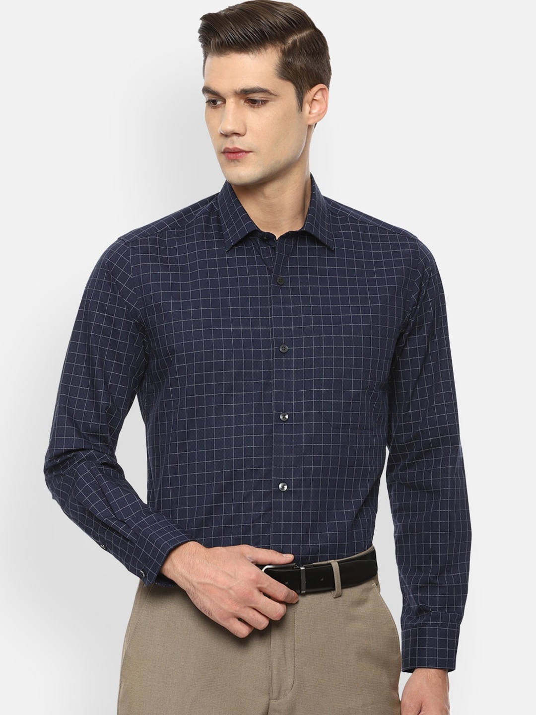 

Louis Philippe Men Navy Blue Slim Fit Opaque Checked Formal Shirt