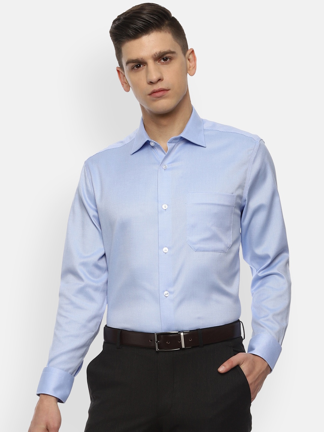 

Louis Philippe Permapress Men Blue Opaque Wrinkle Free Formal Shirt