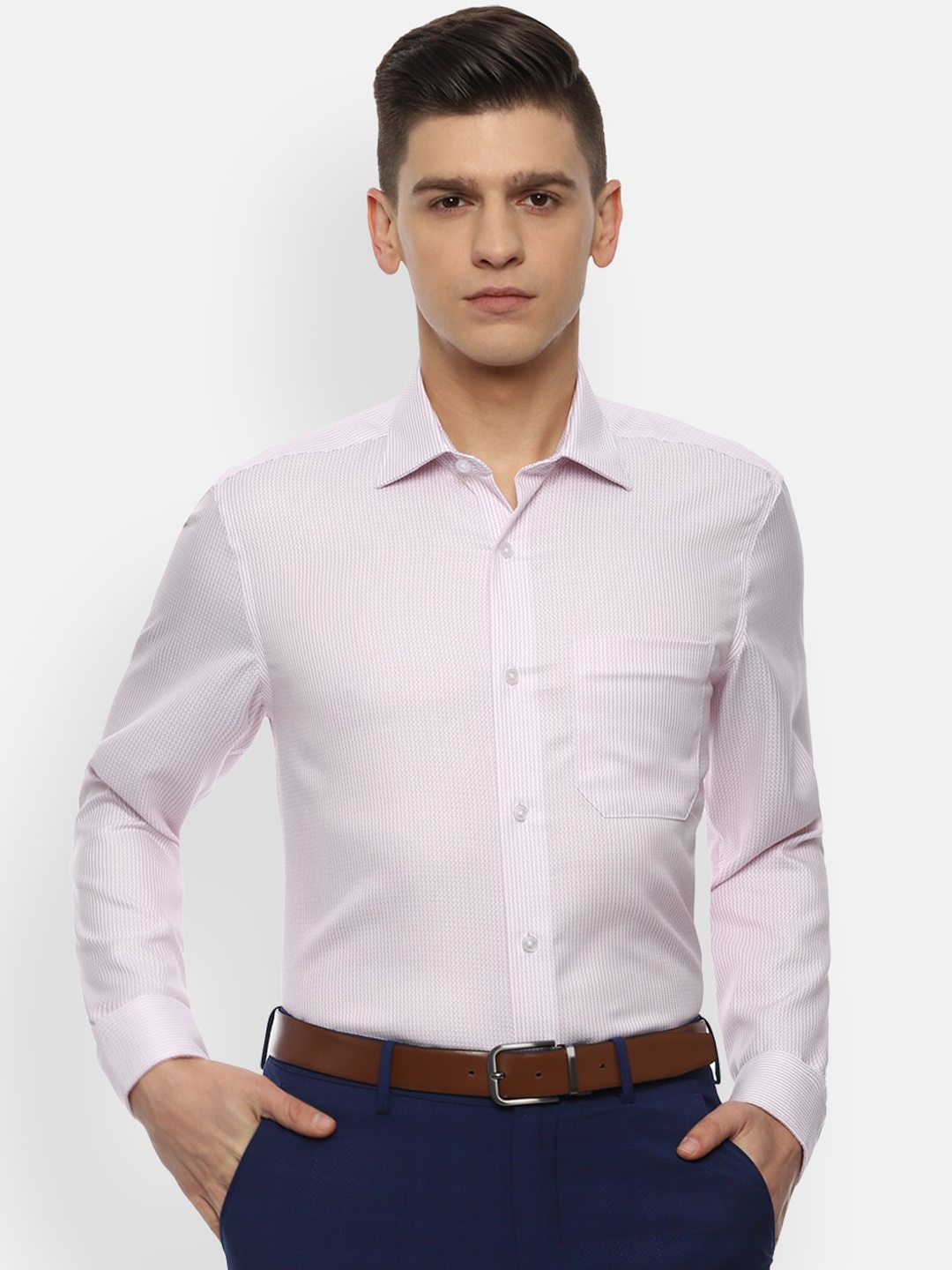 

Louis Philippe Permapress Men Pink Opaque Striped Formal Shirt