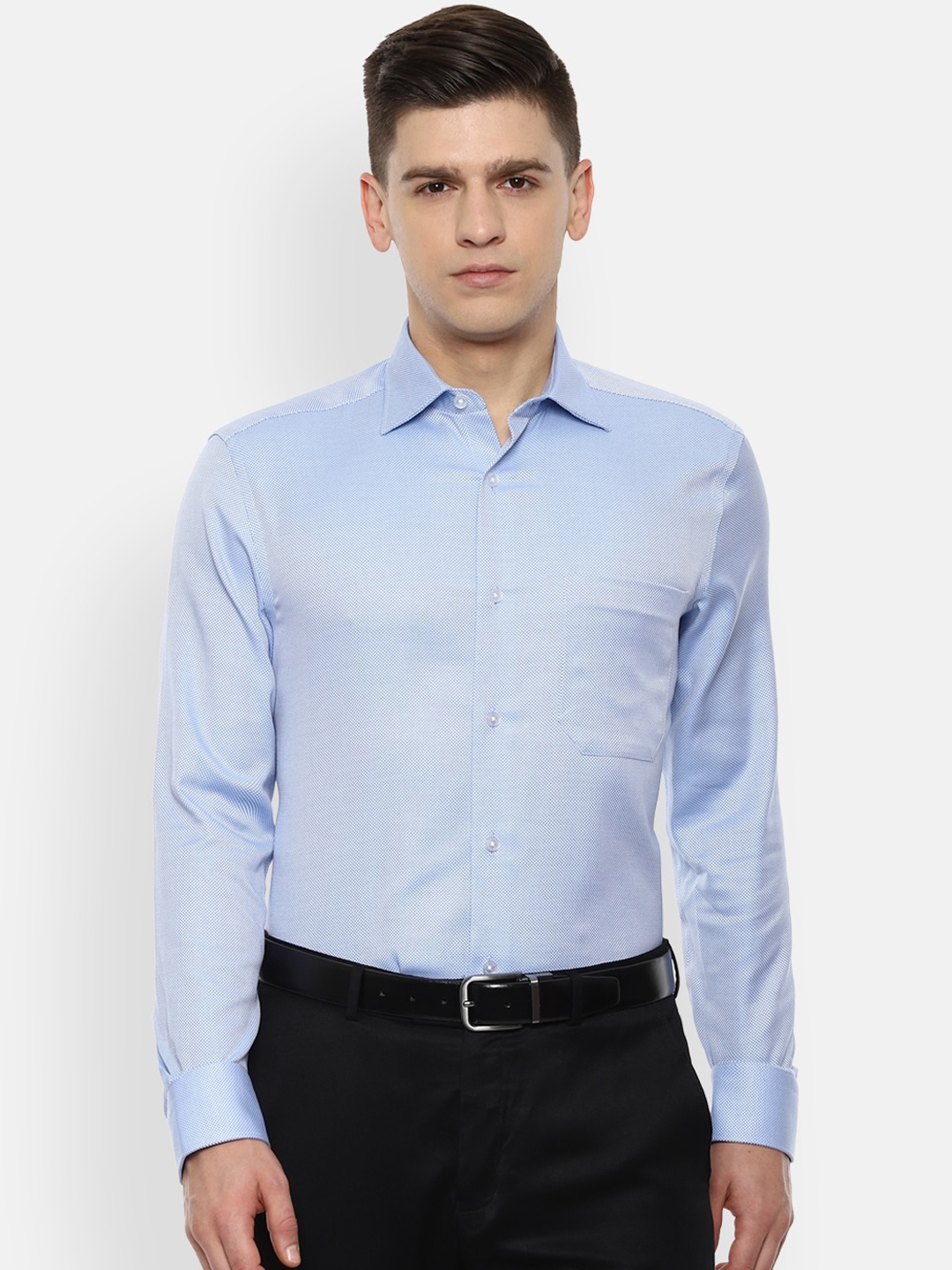 

Louis Philippe Men Blue Opaque Pure Cotton Formal Shirt