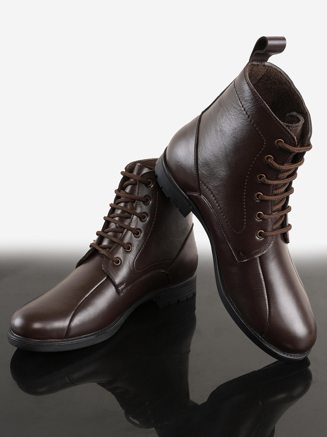 

BuckleUp Men Brown Leather High-Top Flat Boots