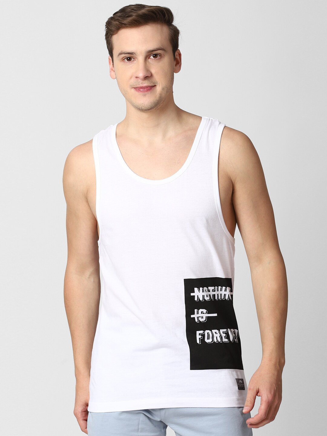 

Peter England Casuals Men White Typography Pockets Slim Fit T-shirt