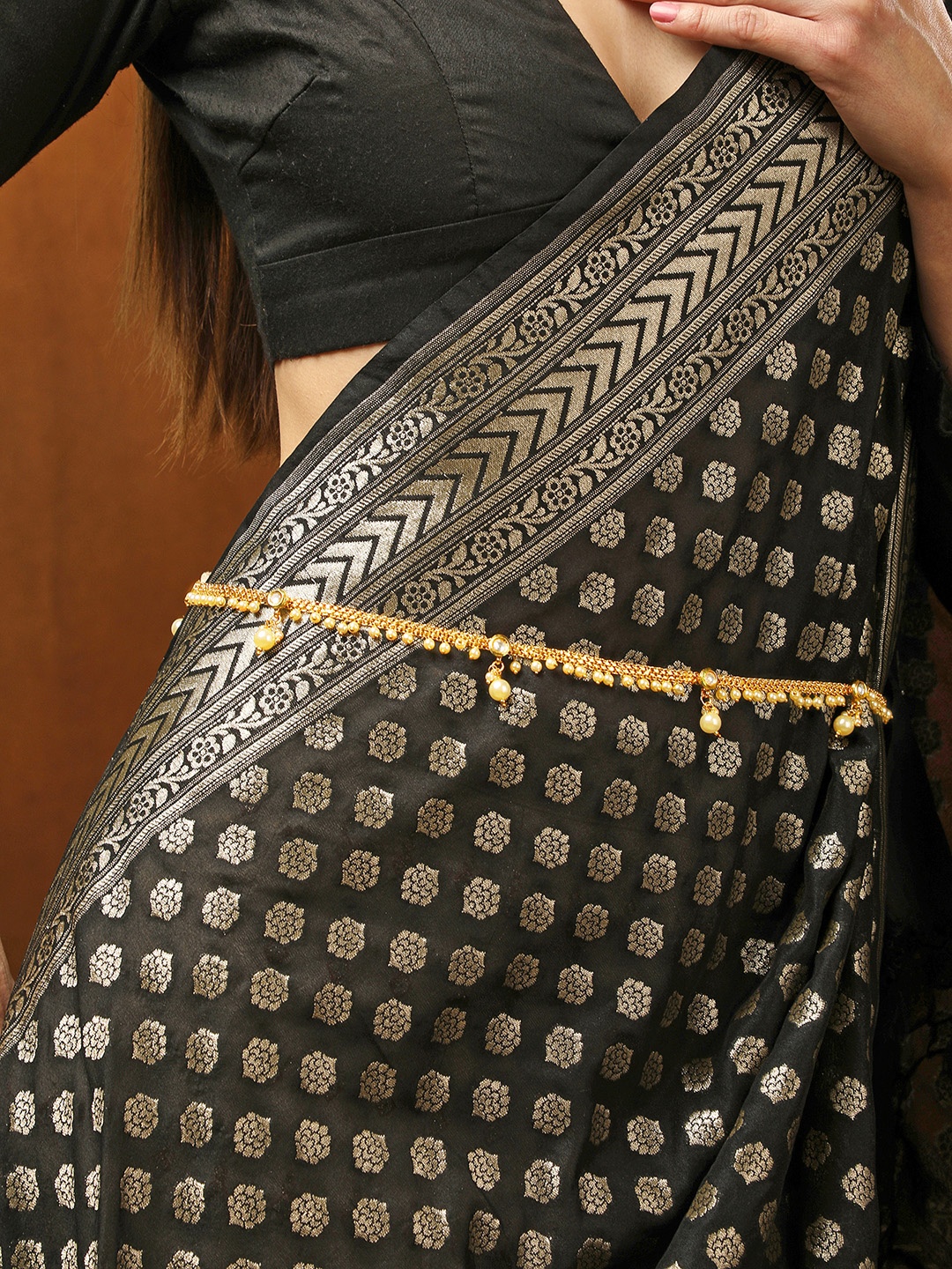 

Rubans Gold-Plated White Beaded Handcrafted Waist Chain