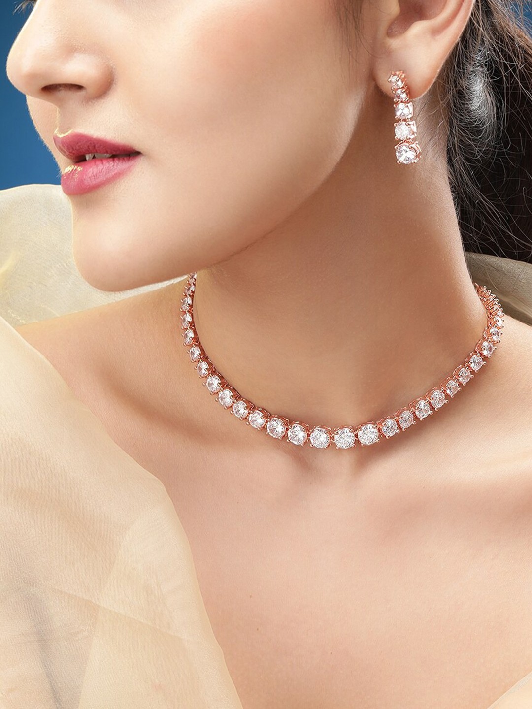 

Rubans Silver-Plated White CZ-Studded Handcrafted Jewellery Set