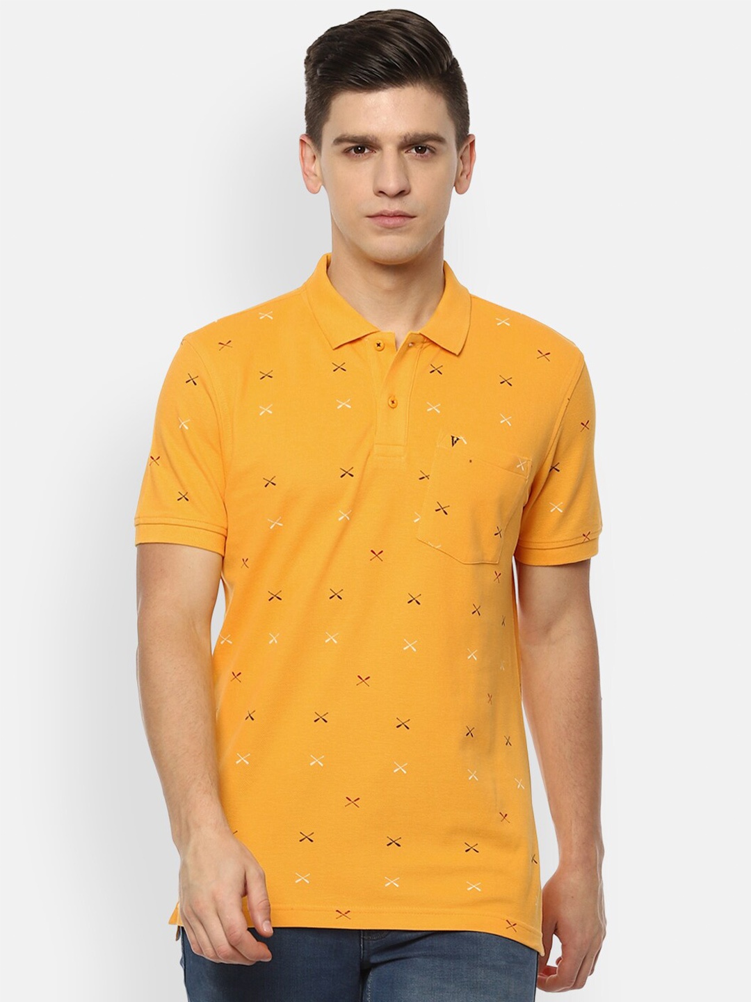 

Van Heusen Sport Men Yellow Floral Polo Collar Pockets T-shirt