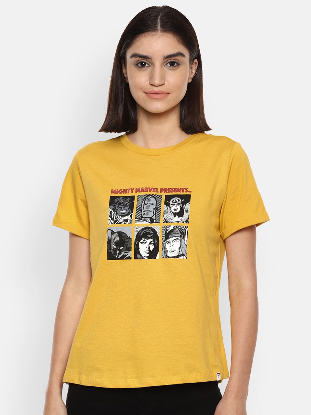

Van Heusen Woman Women Yellow Typography Printed T-shirt, Mustard