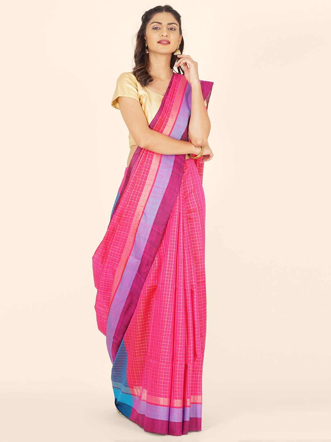 

Bangalore Silk Emporium Pink & Violet Woven Design Zari Art Silk Kanjeevaram Saree