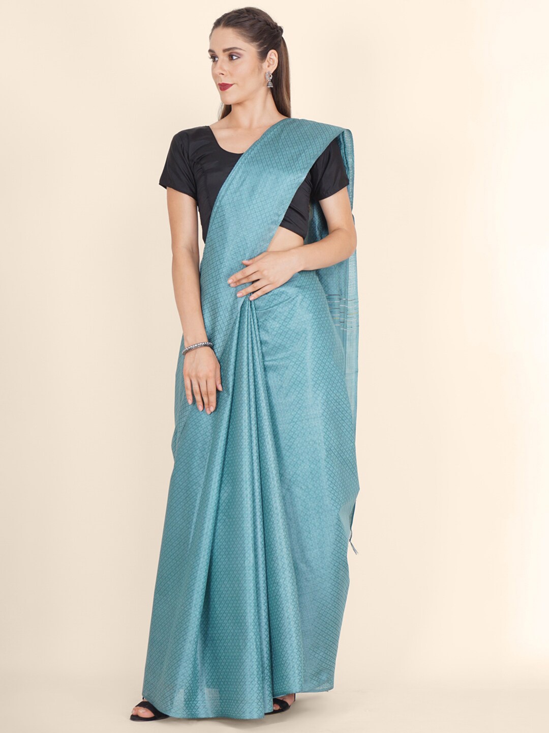 

Bangalore Silk Emporium Blue Silk Blend Kanjeevaram Saree