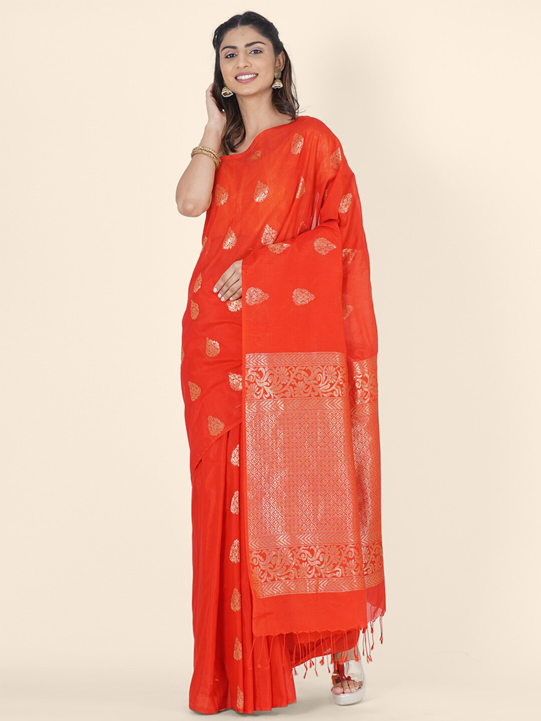 

Bangalore Silk Emporium Red Woven Design Zari Art Silk Kanjeevaram Saree