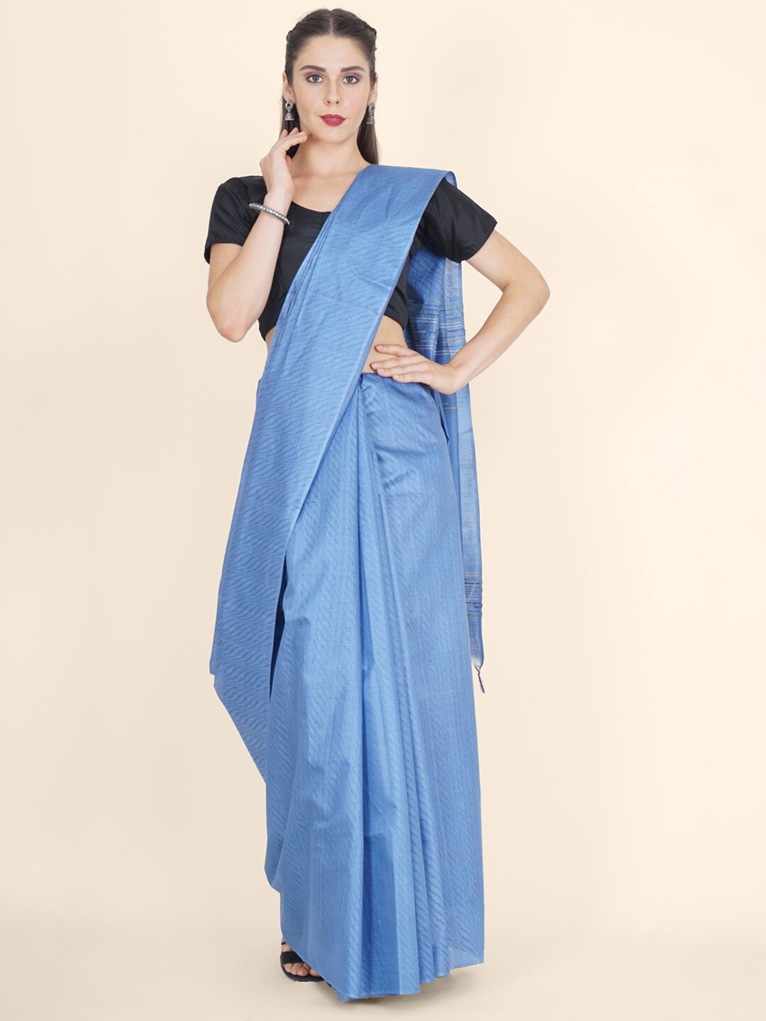 

Bangalore Silk Emporium Blue Woven Design Zari Silk Blend Kanjeevaram Saree