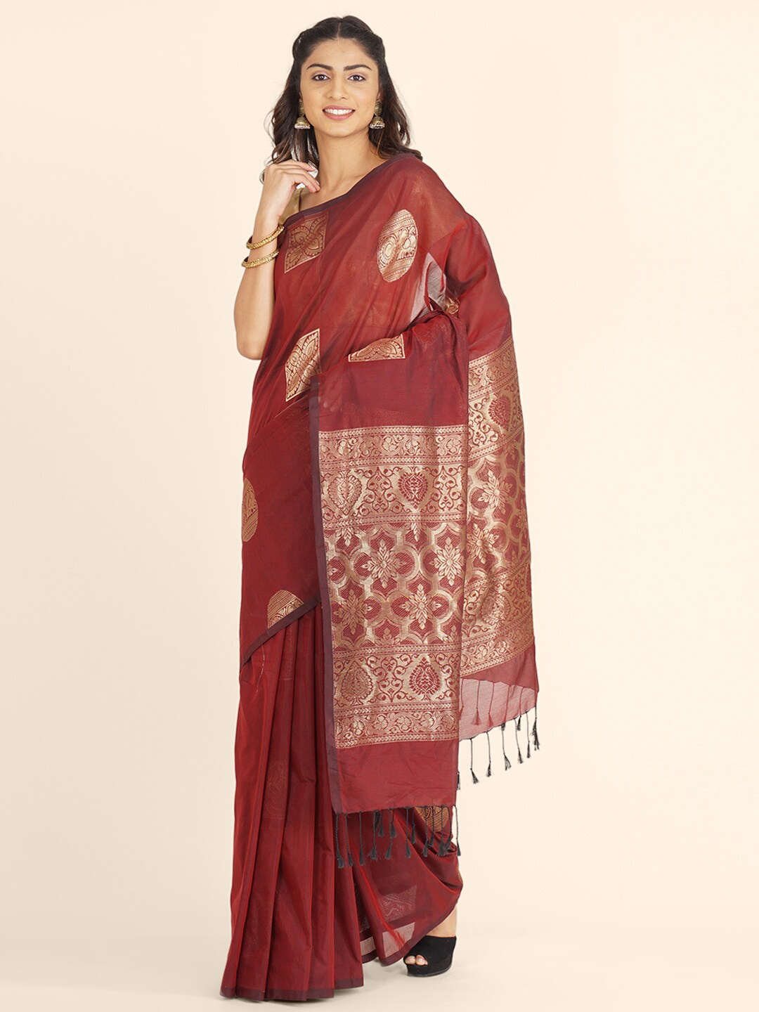 

Bangalore Silk Emporium Maroon Art Silk Kanjeevaram Saree