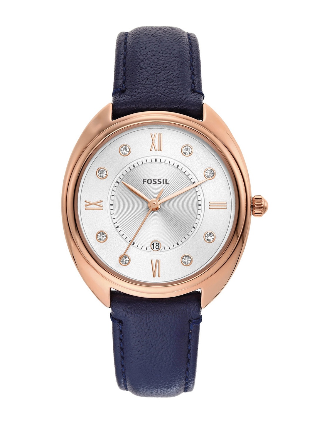 

Fossil Women White Embellished Dial & Blue Leather Straps Analogue Watch