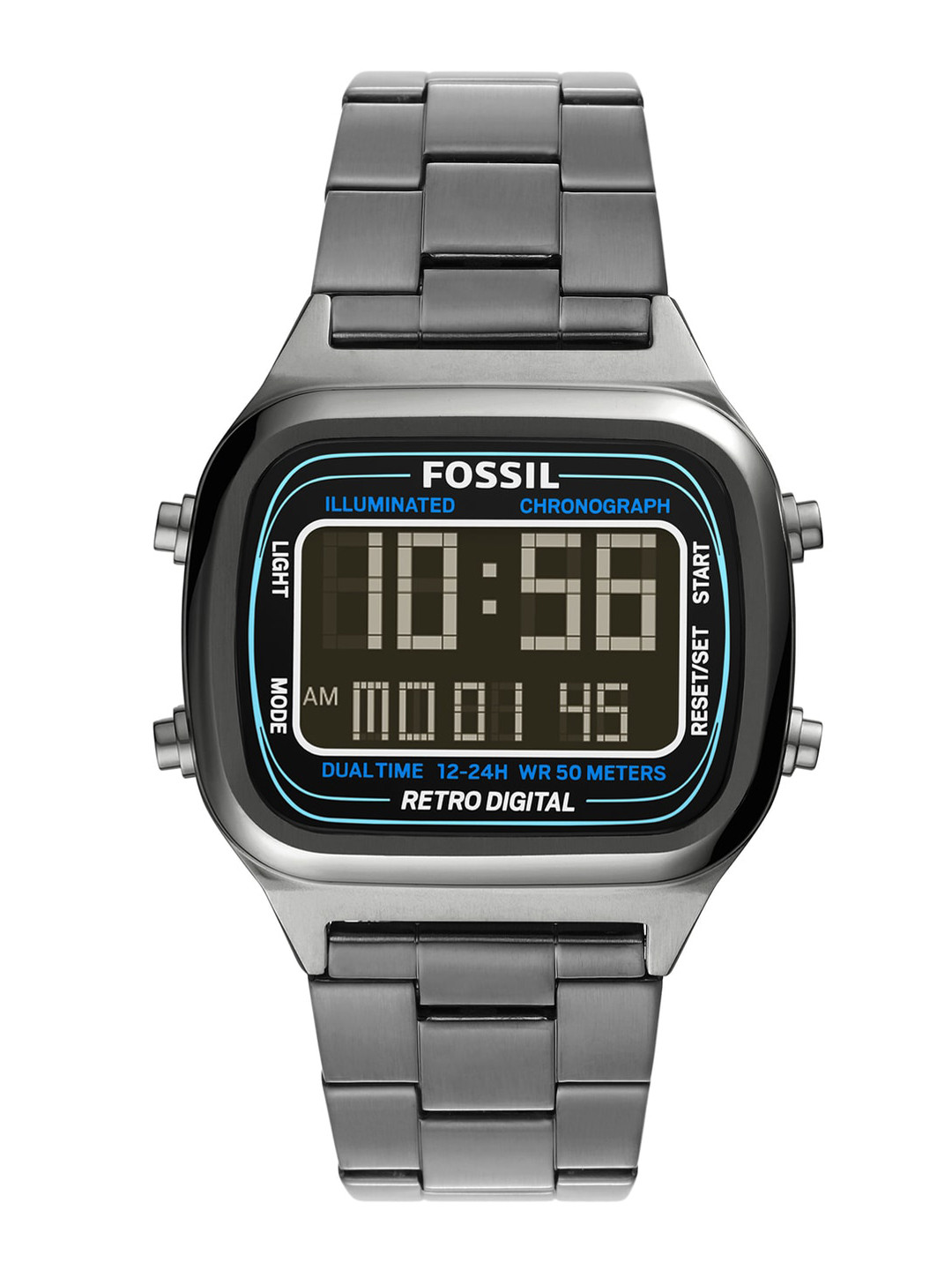 

Fossil Men Black Dial & Gunmetal Toned Straps Digital Automatic Watch FS5846, Grey
