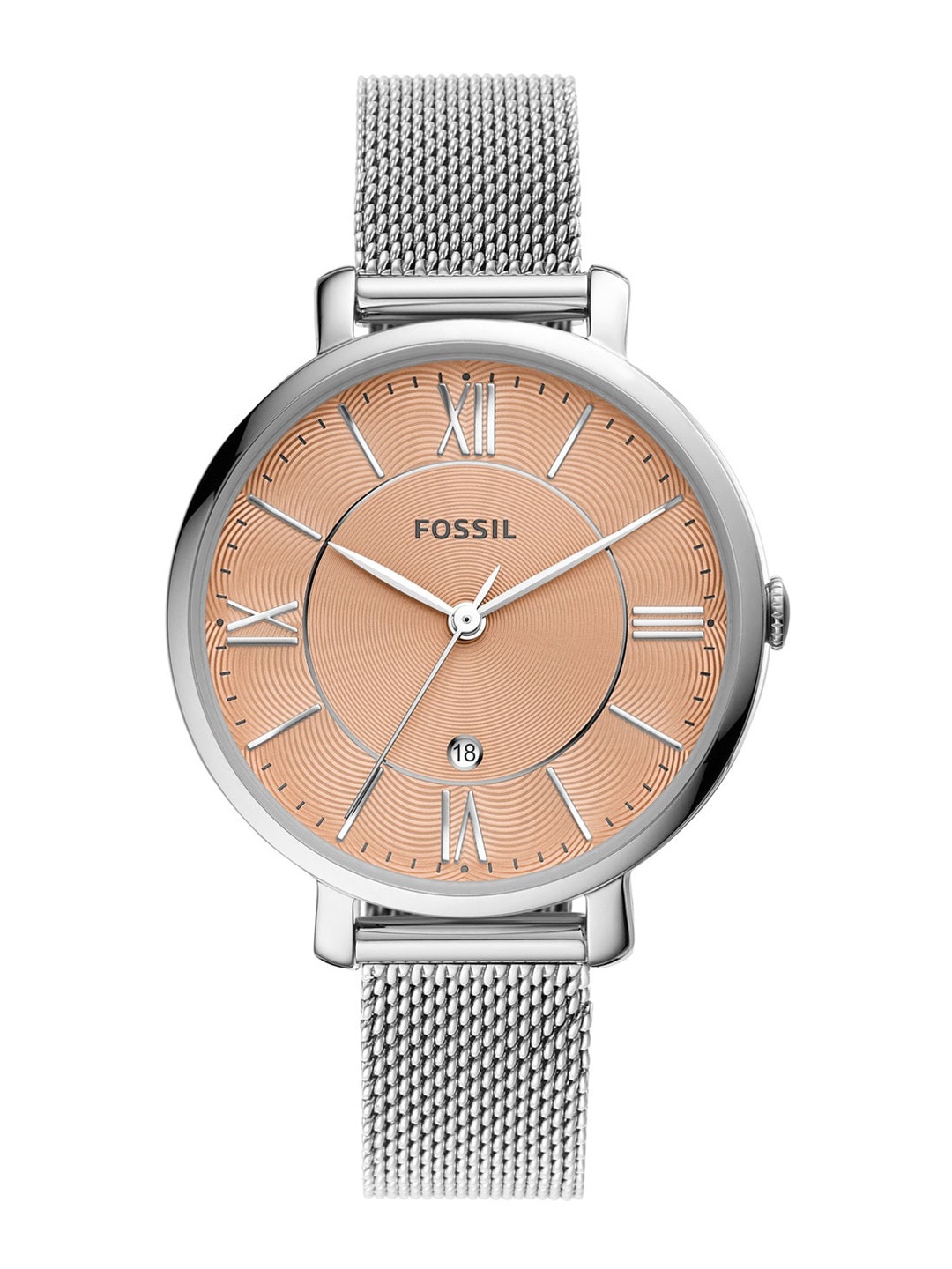 

Fossil Women Peach Dial & Silver Toned Bracelet Style Analogue Watch ES5089