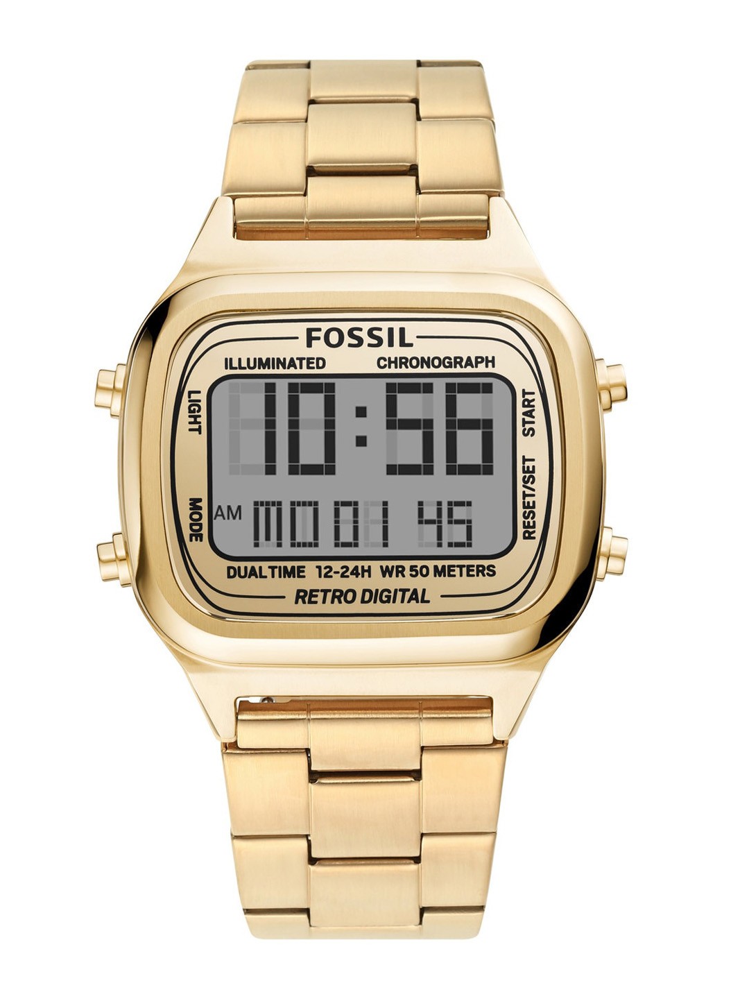 

Fossil Men Black Dial & Gold Toned Stainless Steel Straps Digital Chronograph Automatic Watch