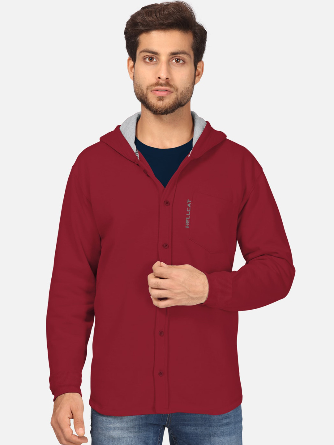 

BULLMER Men Maroon Hooded Sweatshirt