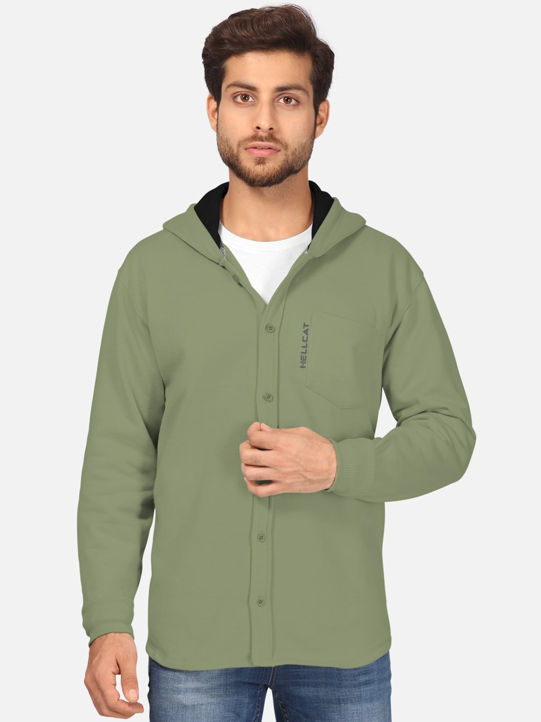 

BULLMER Men Lime Green Hooded Sweatshirt