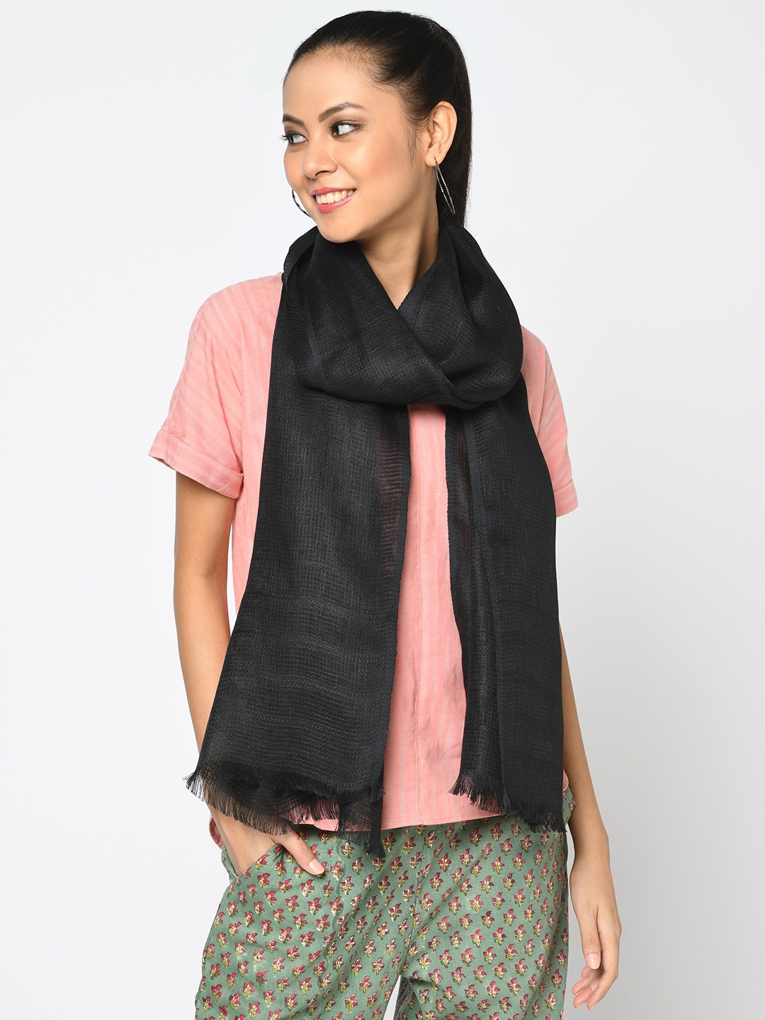 

Fabindia Women Black Woven Design Stole