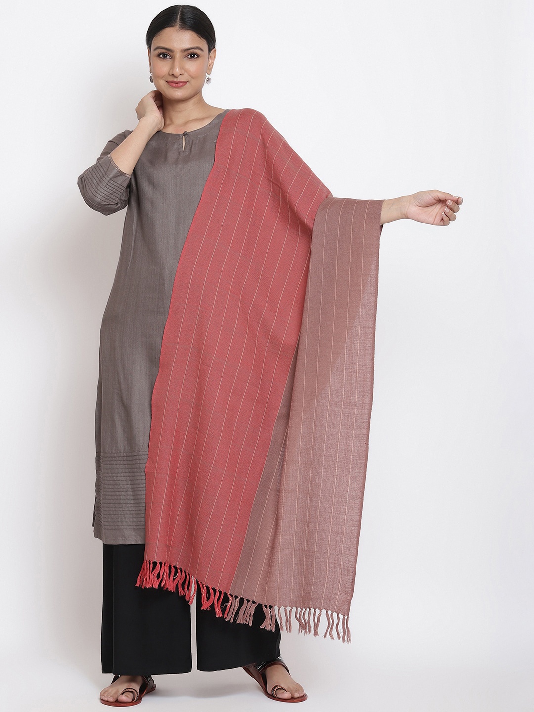 

Fabindia Women Mauve & Pink Striped Woolen Stole