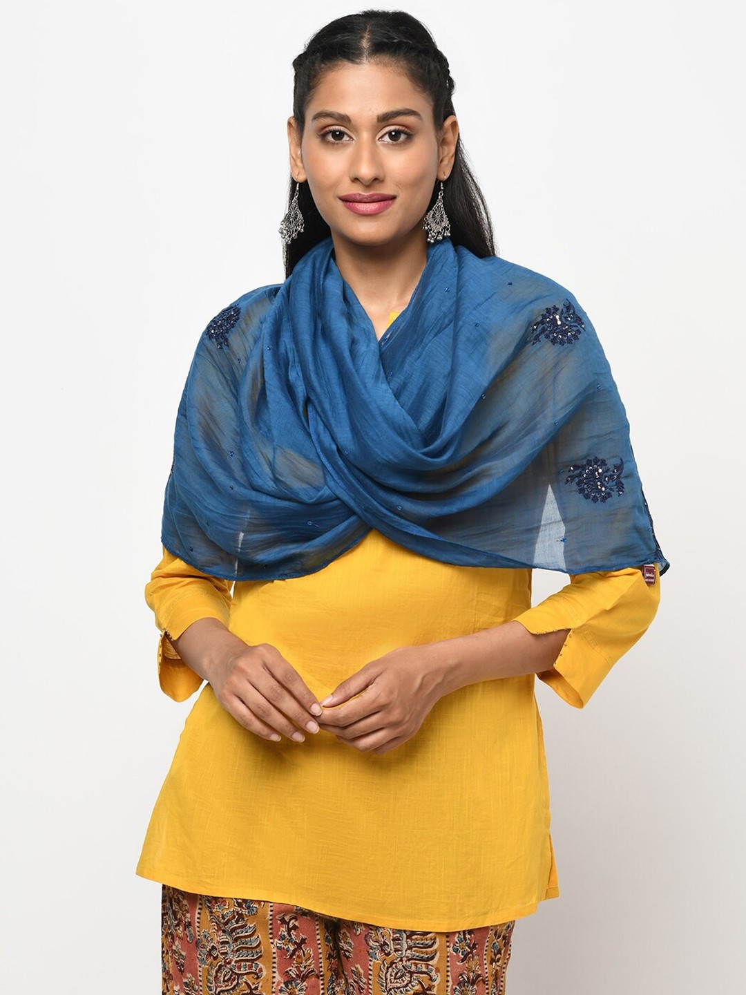 

Fabindia Women Blue Embroidered Stole
