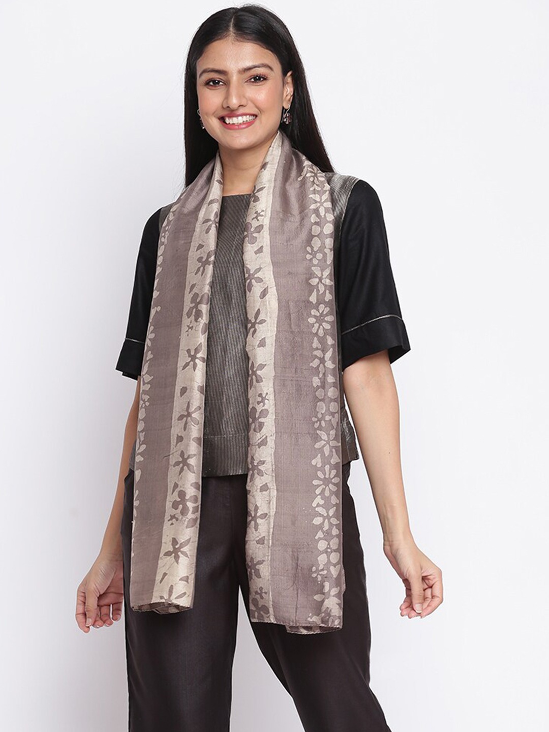 

Fabindia Women Grey Printed Batik Floral Stole