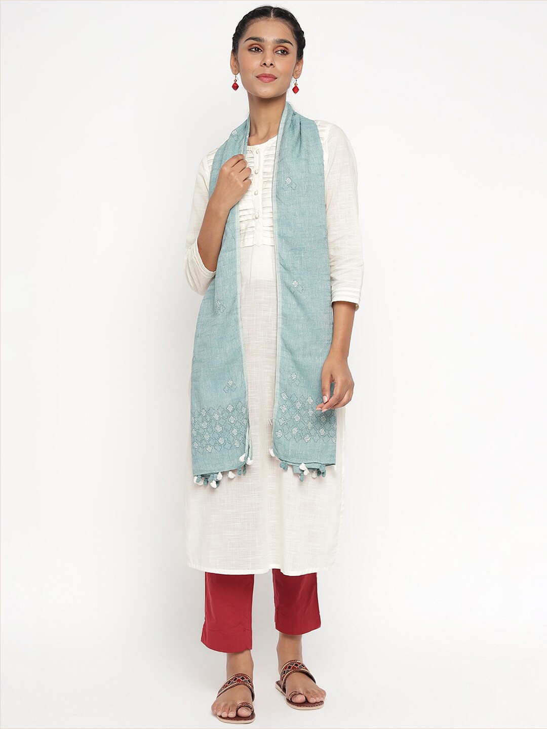 

Fabindia Women Blue & White Embroidered Stole