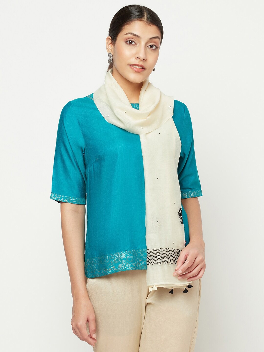 

Fabindia Women White & Black Printed Stole