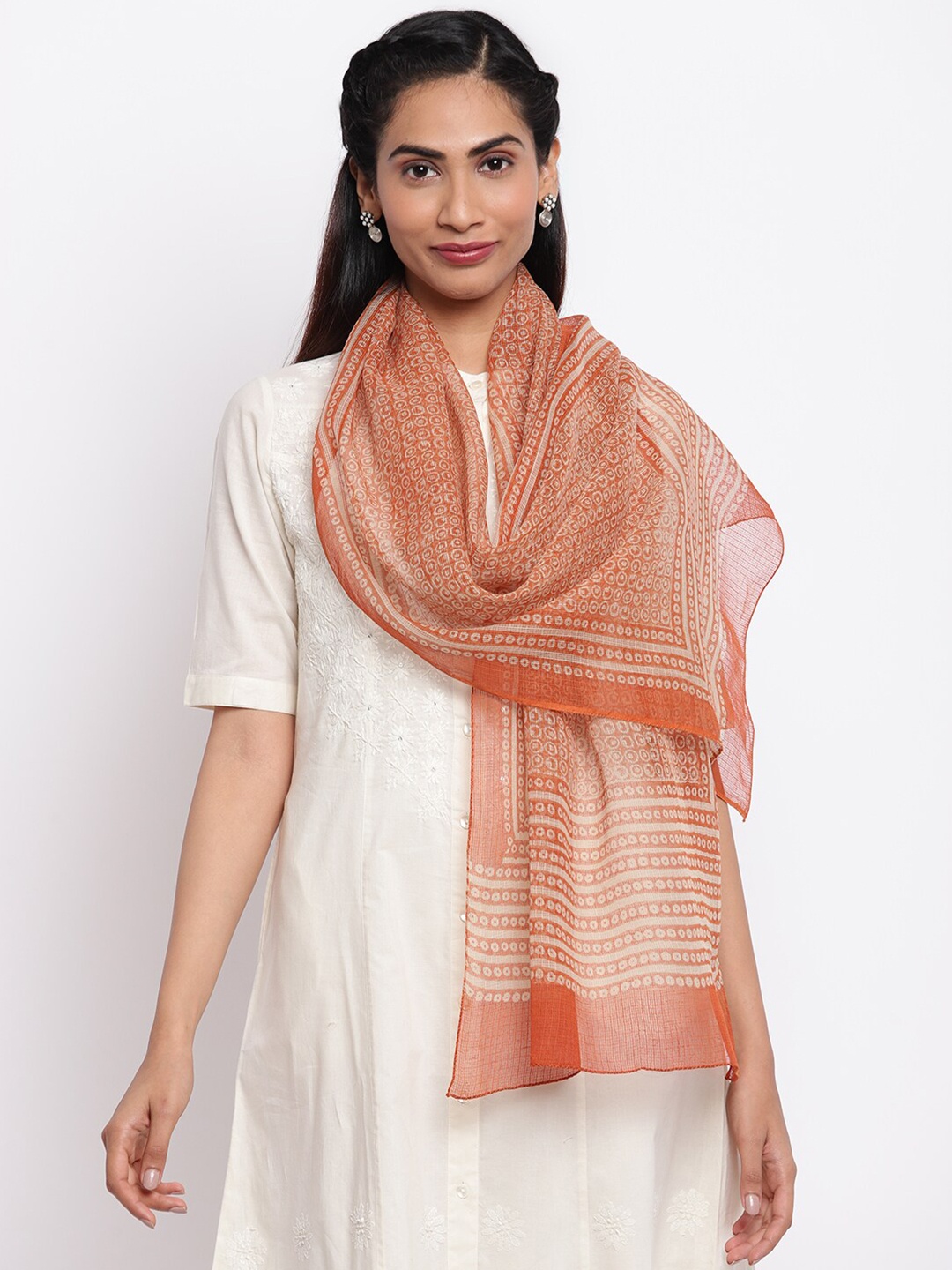 

Fabindia Women Rust & White Printed Stole