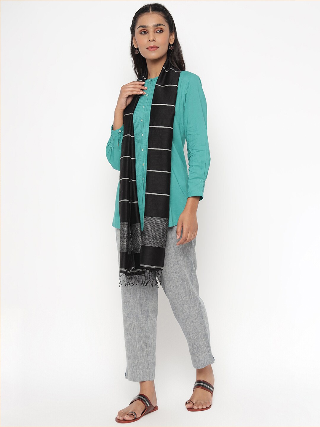 

Fabindia Women Black Striped Wool Stole