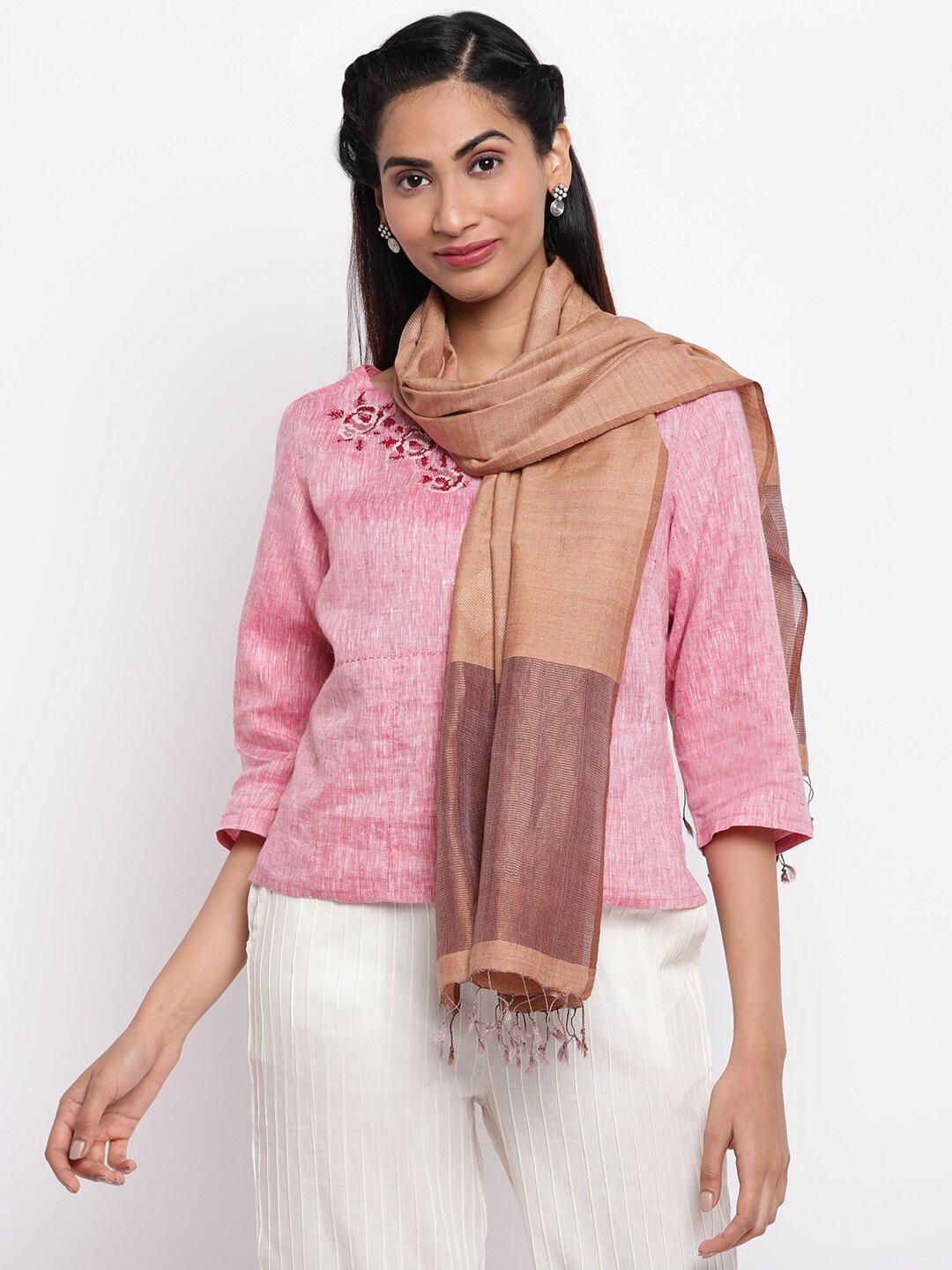 

Fabindia Women Beige & Brown Jamdani Woven Stole