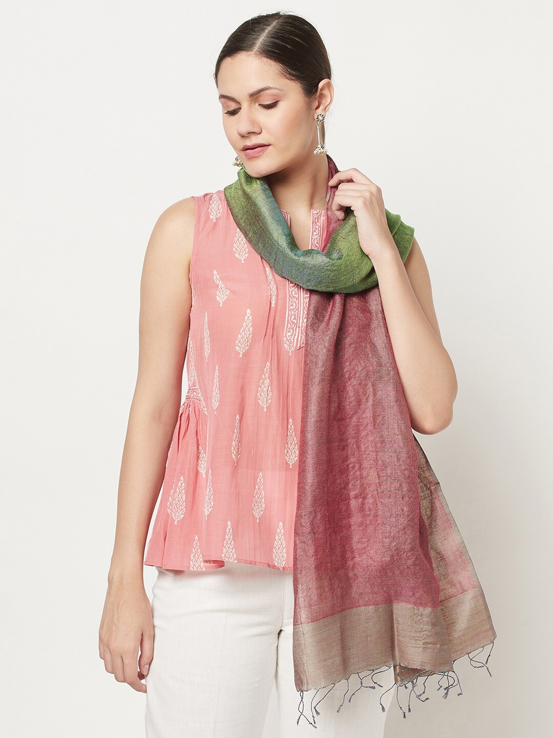 

Fabindia Women Magenta & Green Woven Design Stole