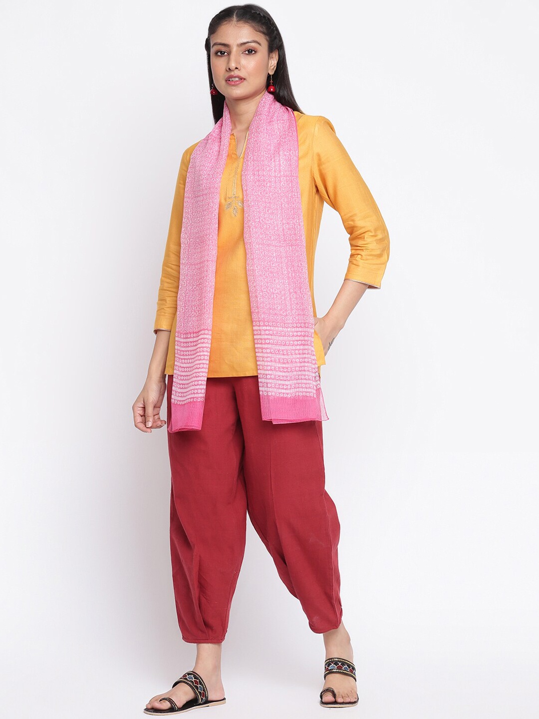 

Fabindia Women Pink Printed Silk Stole