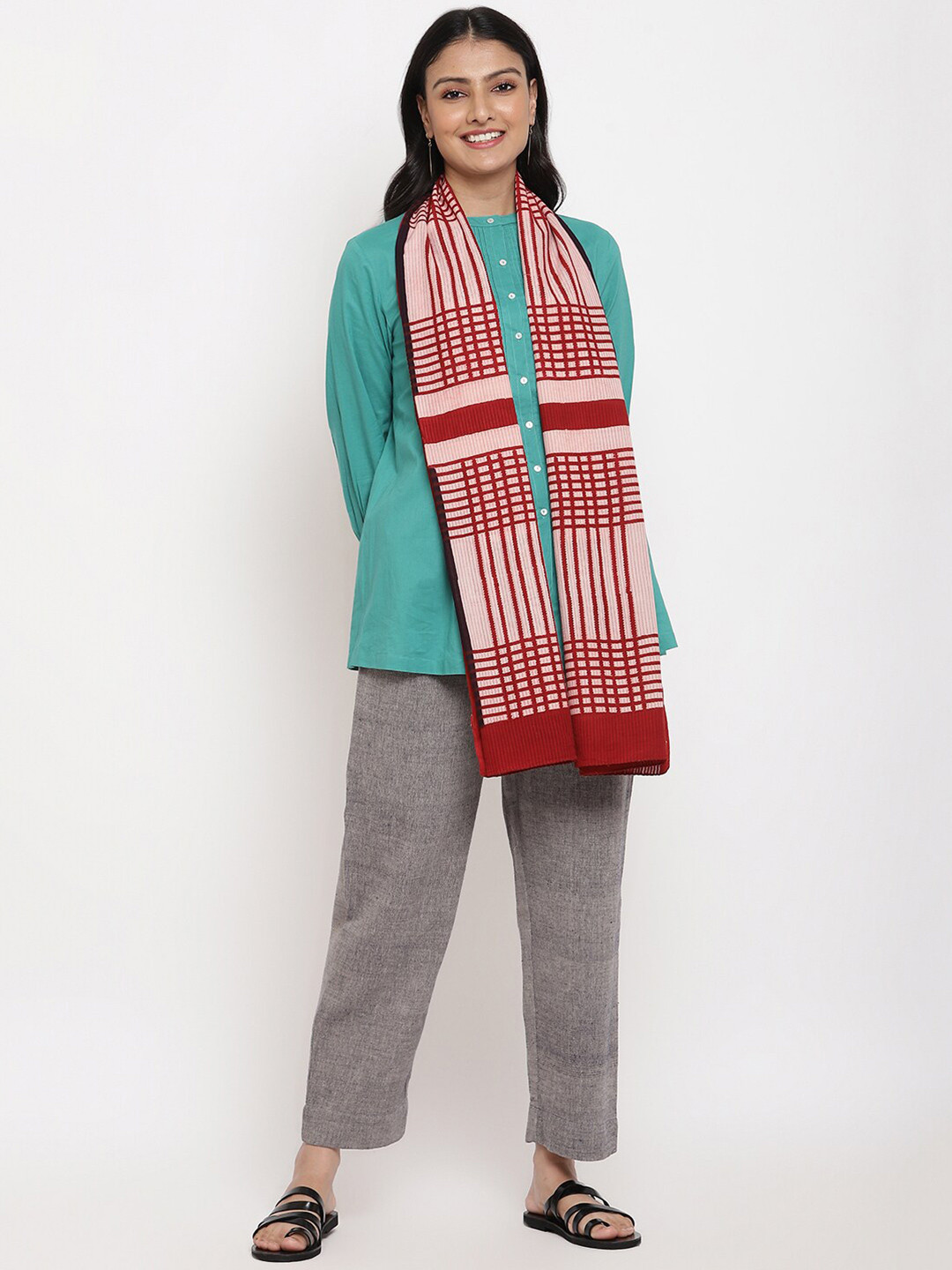 

Fabindia Women Red & Beige Cotton Striped Stole