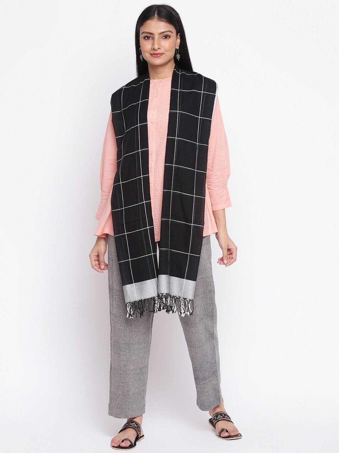 

Fabindia Women Black & White Checked Stole