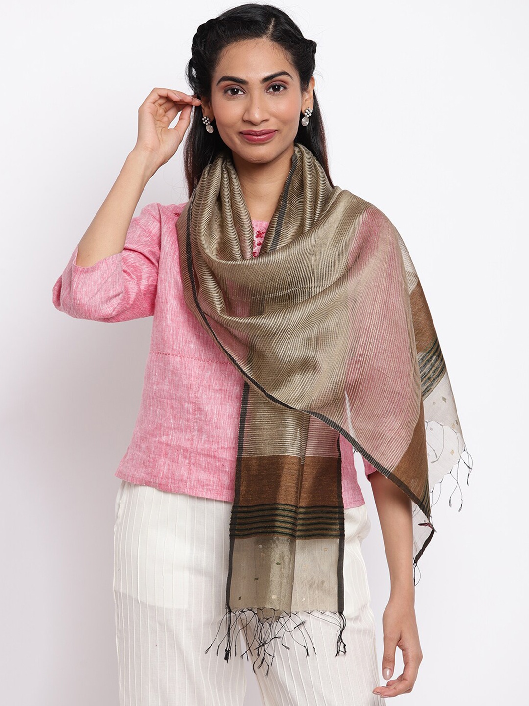

Fabindia Women Brown Printed Stole