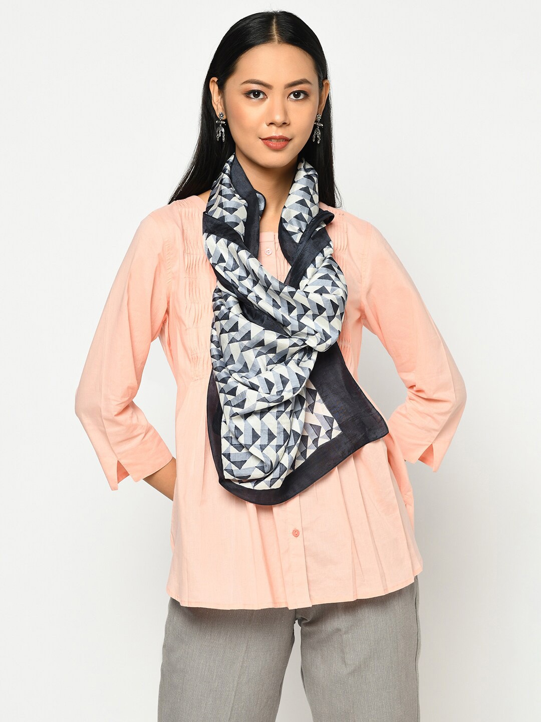 

Fabindia Women White Printed Silk Stole