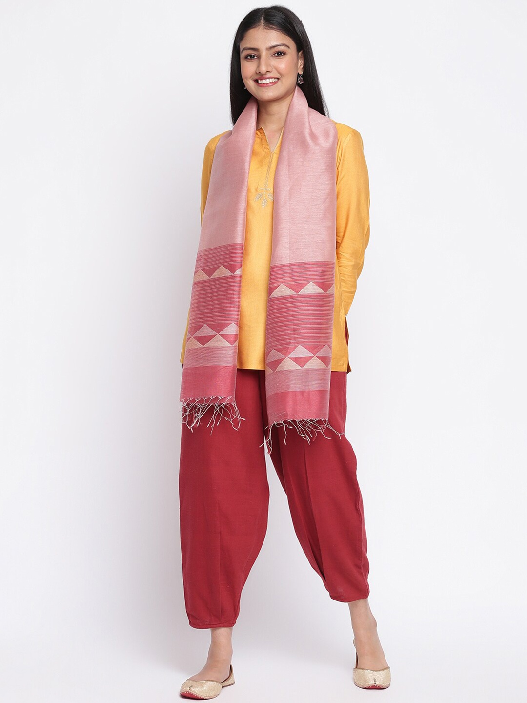 

Fabindia Women Pink & Maroon Printed Stole