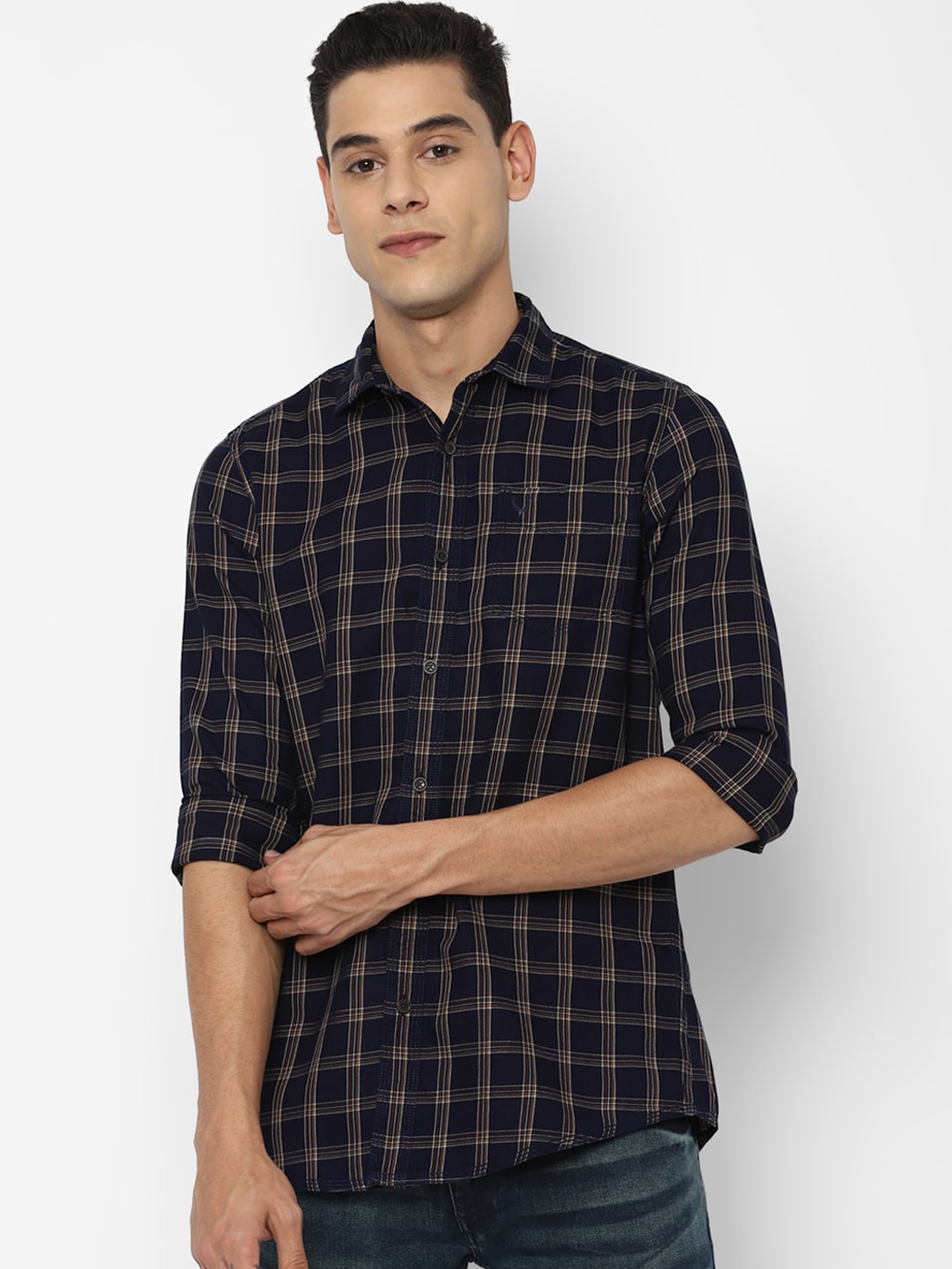 

Allen Solly Sport Men Navy Blue Pure Cotton Checked Casual Shirt