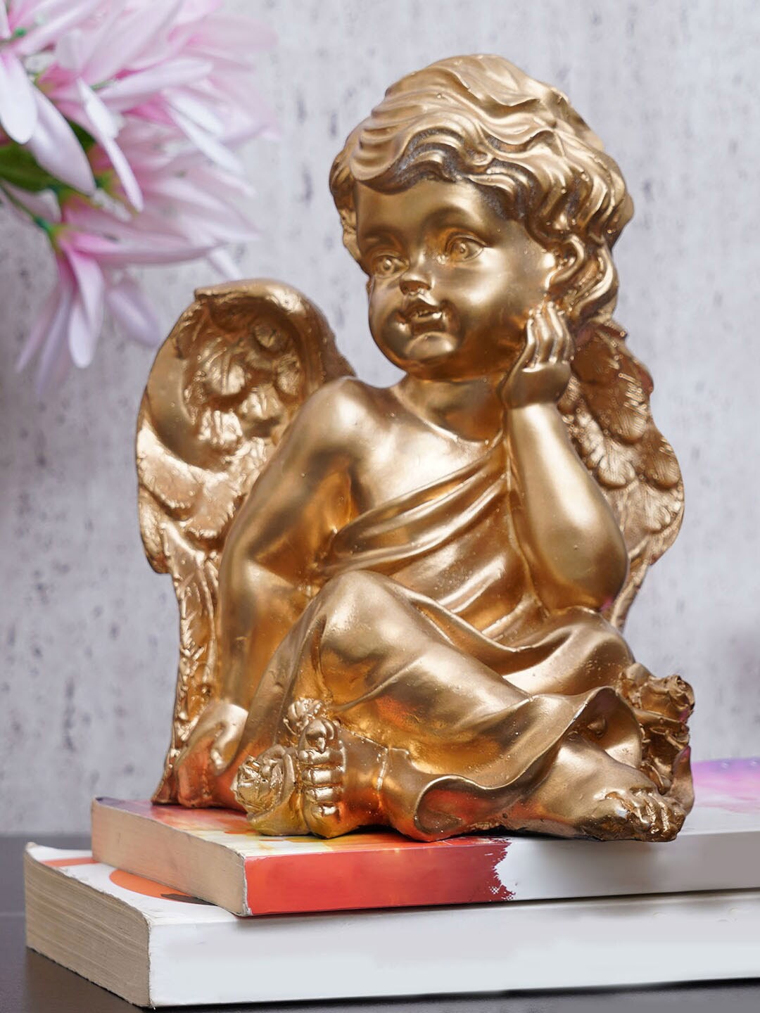 

TIED RIBBONS Gold-Toned Little Angle Cherubs Cupid with Wing Idol Statue Showpiece