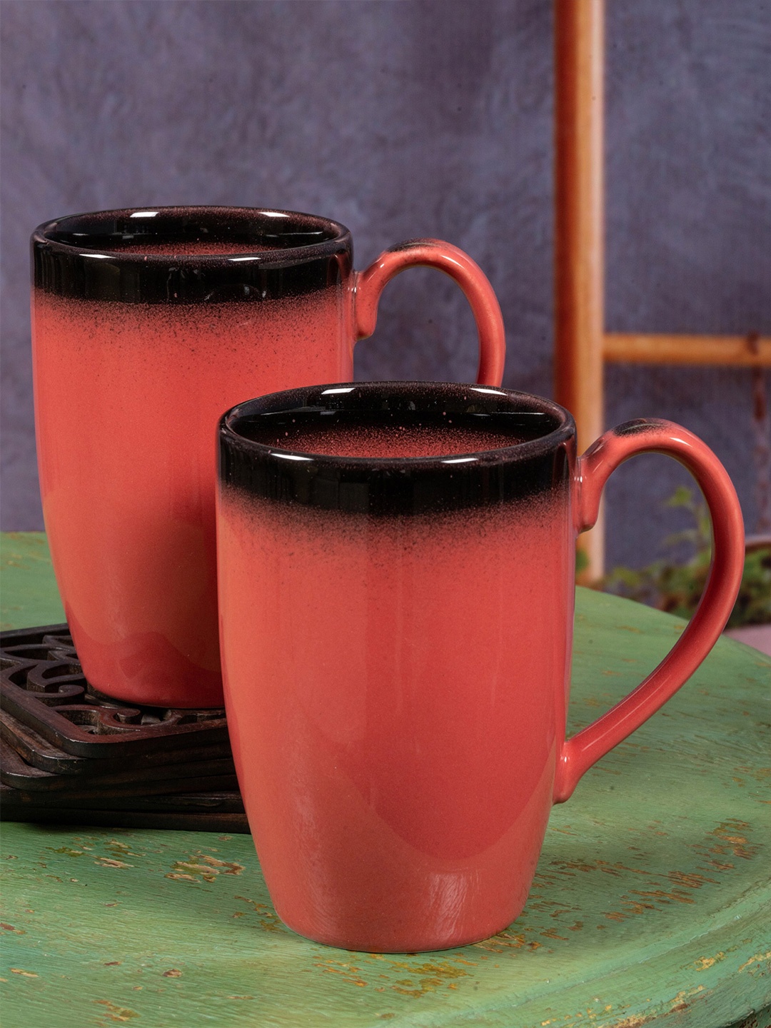 

White Gold Red & Black Printed 2-Pieces Porcelain Glossy Coffee Mugs Set