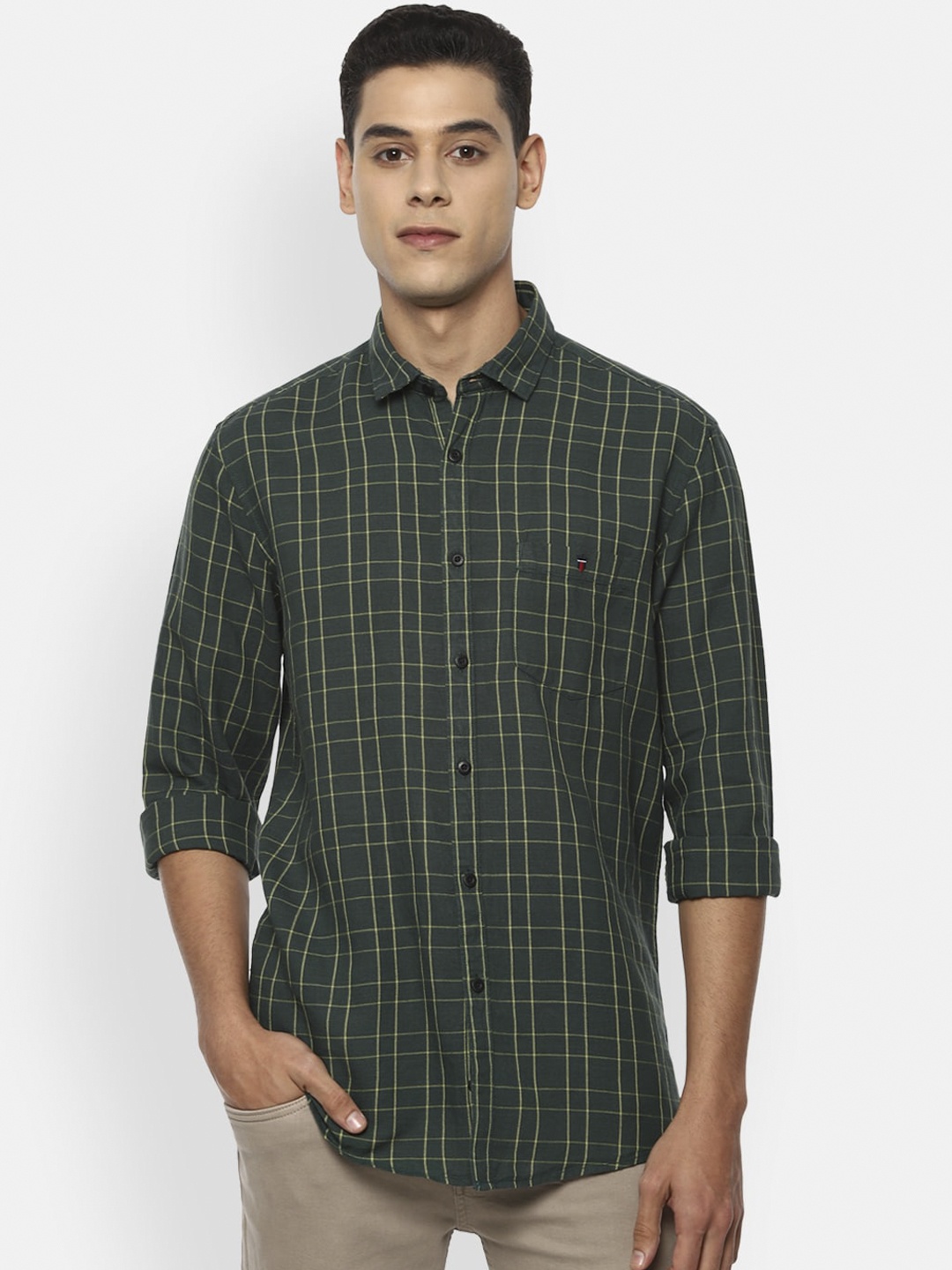 

Louis Philippe Jeans Men Green Slim Fit Opaque Checked Casual Shirt