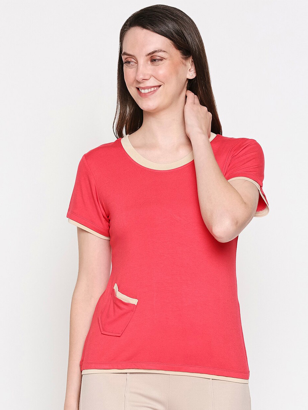 

inocenCia Women Pink & Beige Pockets T-shirt