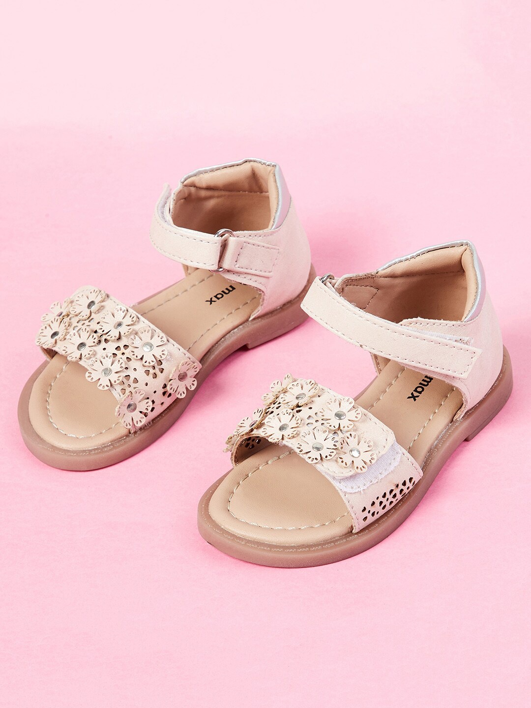 

max Girls Pink Embellished Open Toe Flats